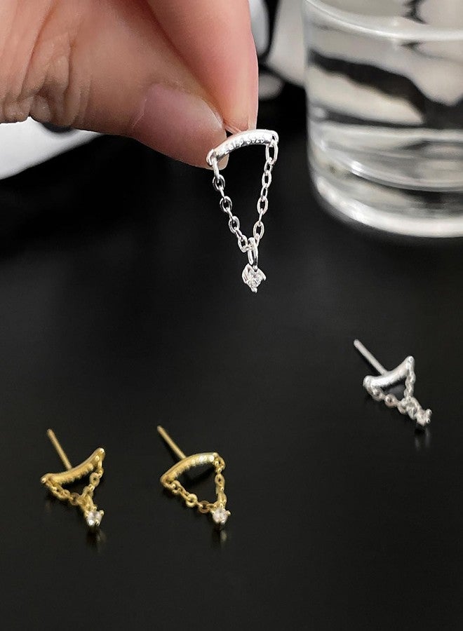 GLMOCM Hidden Helix Earring Dangle Threadless Flat Back Earrings Hypoallergenic Cartilage Earring Hidden Helix Piercing Earring Rhinestone Helix Piercing Jewelry (Silver) - Image 4